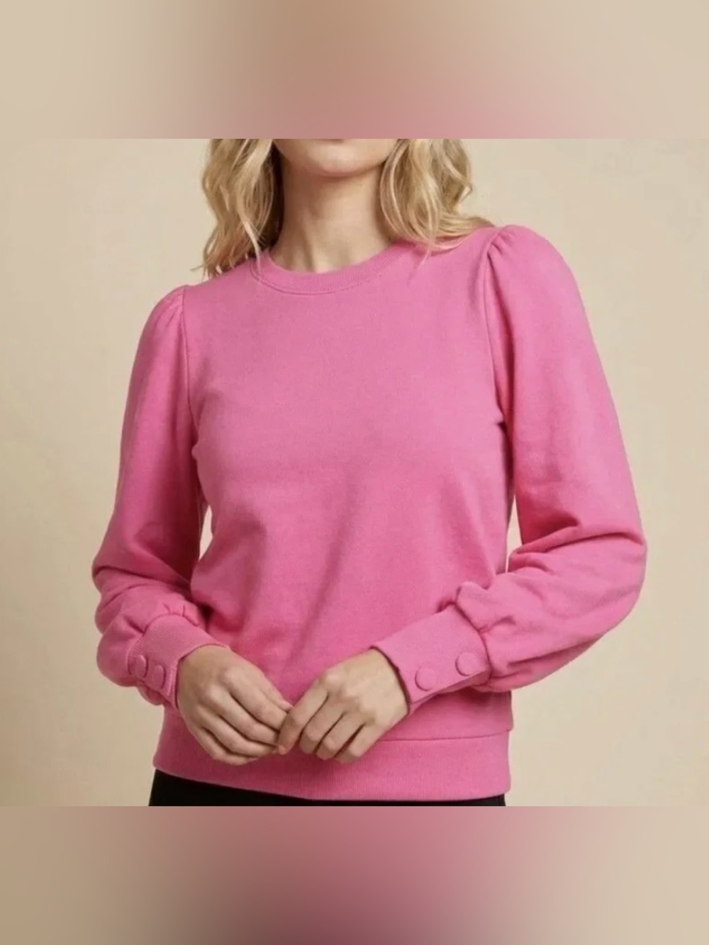 Nation LTD Bubblegum Pink Cotton Crewneck Puff Sleeve Sweatshirt - Size S